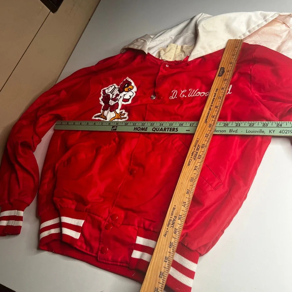 Vintage DeLong Sportswear Red Varsity Jacket Cardinal Mascot Mens Medium USA